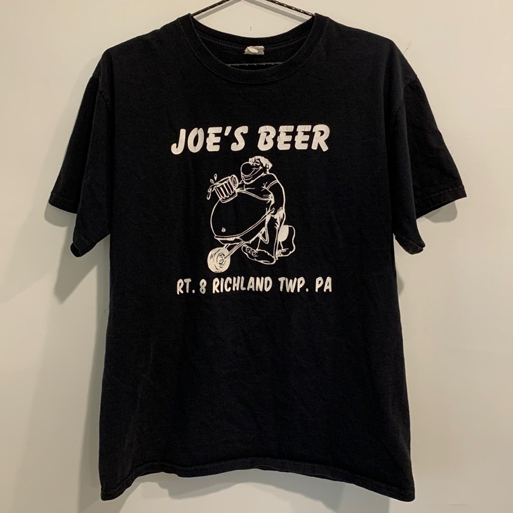 Vintage Joe’s Beer Richland Township Pennsylvania Black T-shirt w/ potbelly man
